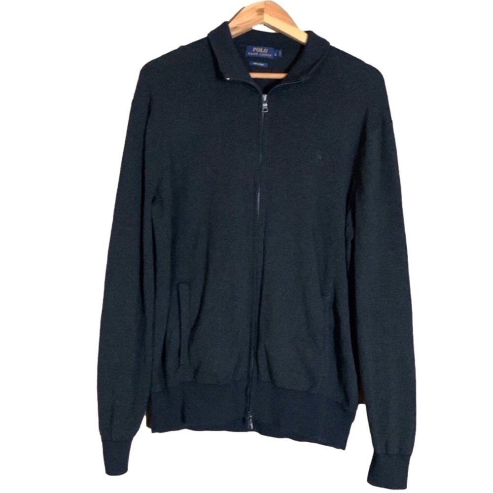 Polo by Ralph Lauren charcoal gray Pima cotton cardigan sweater Size Large